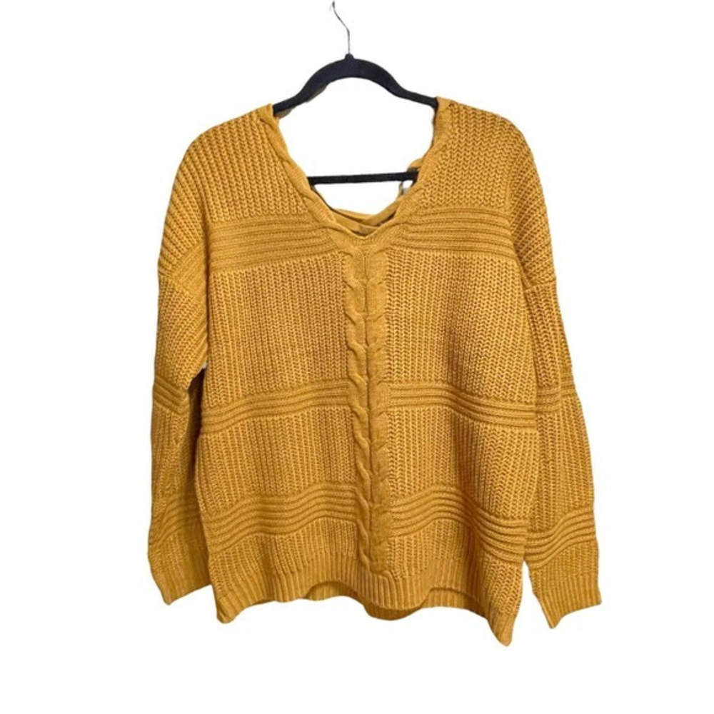 Full Circle Trends Knit Lace‎ up Back Mustard Sweater 1X